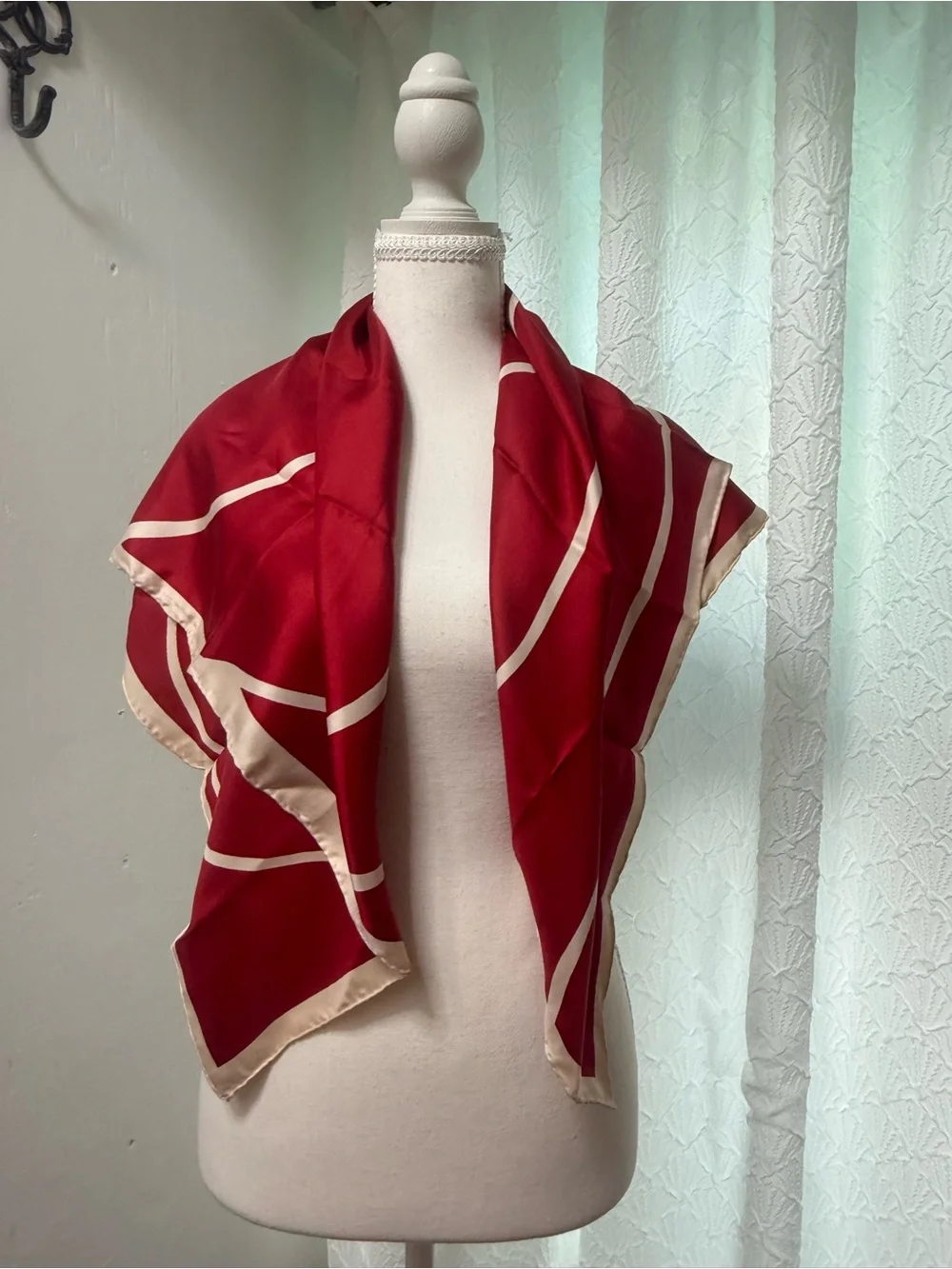 Dior Red and Cream Silk Scarf Wrap